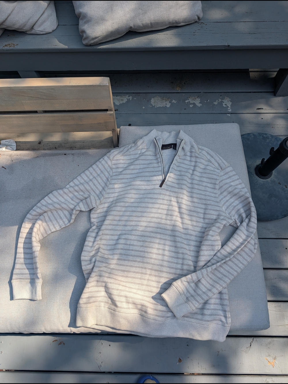 Tasso Elba Men's Light Gray Striped Quarter-Zip Sweater